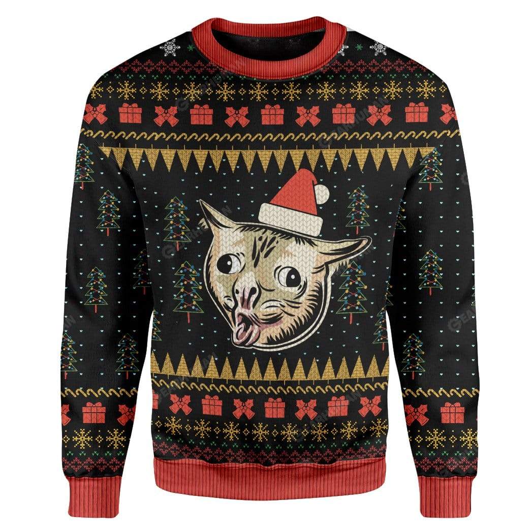 Ugly Christmas Coughing Cat Meme Sweater Apparel