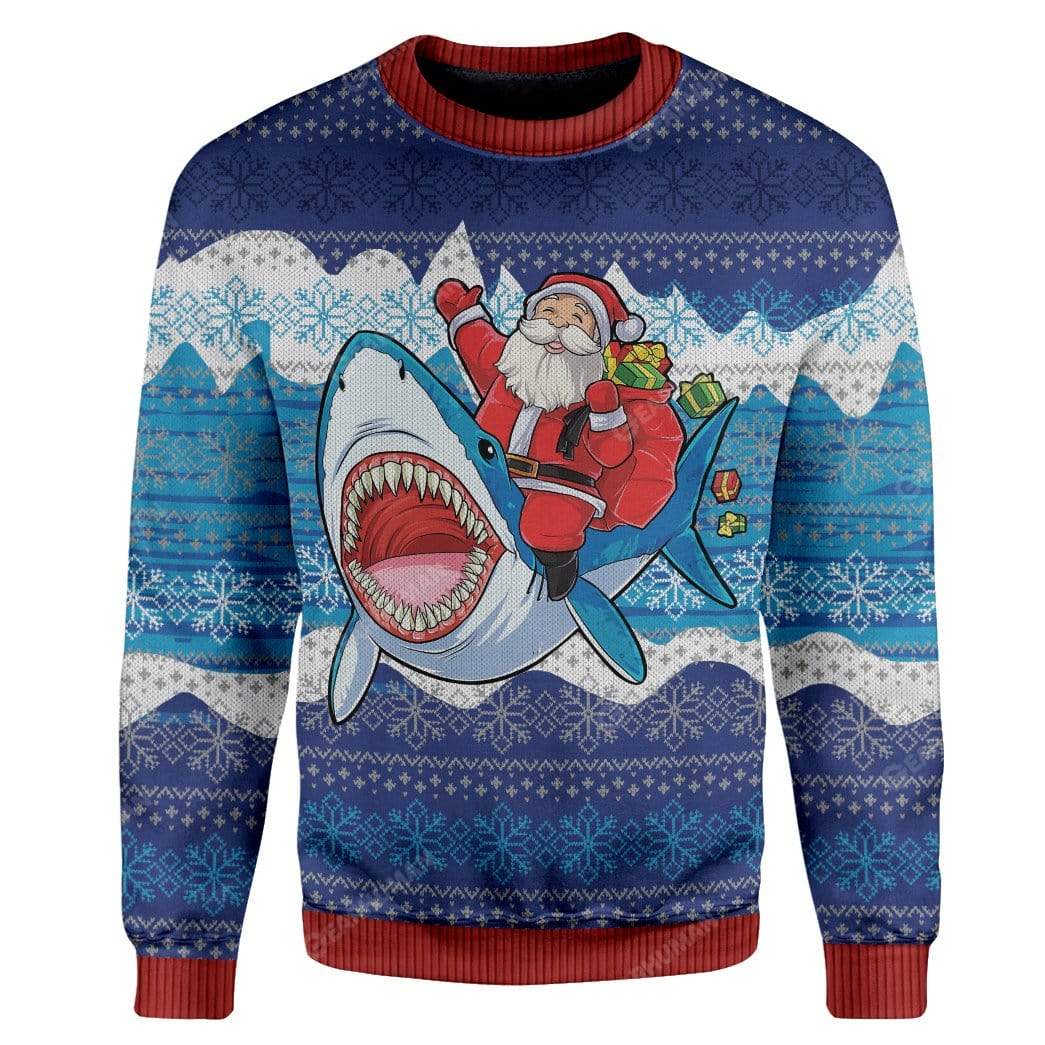 Ugly Christmas Shark And Santa Custom Sweater Apparel