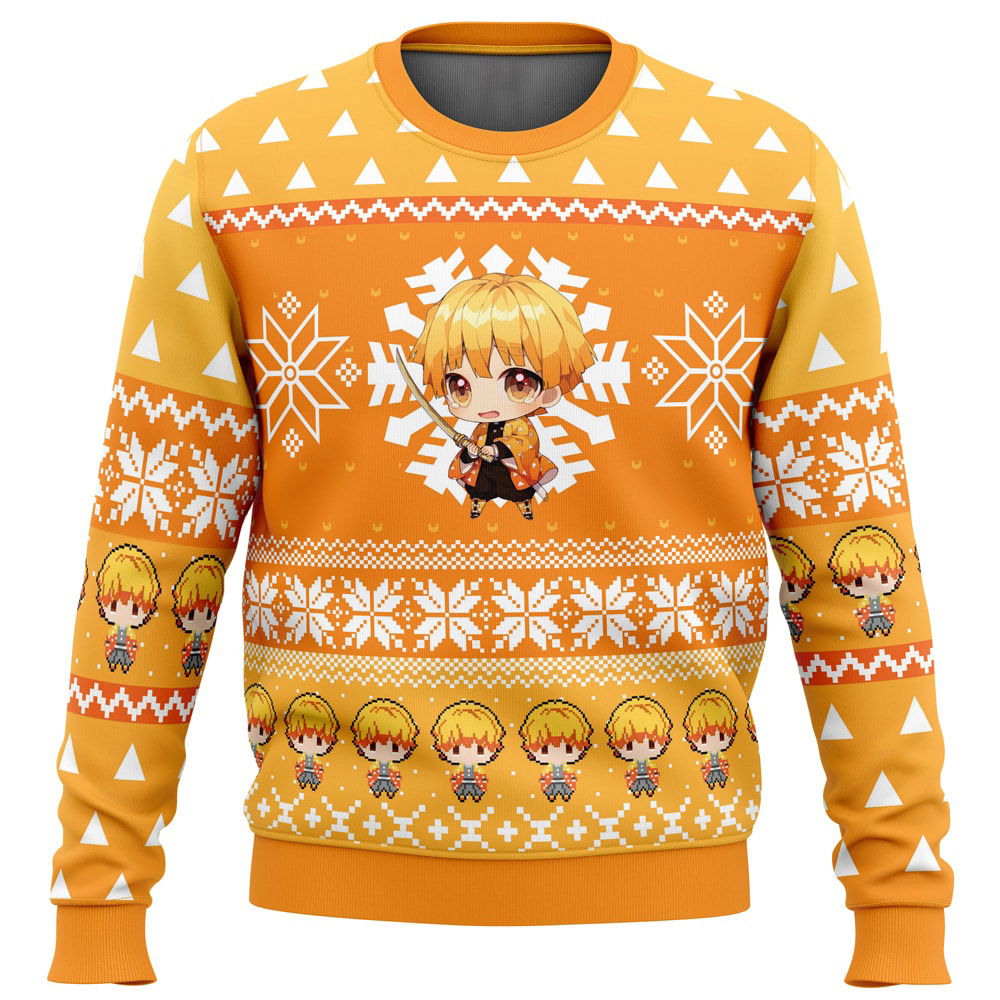 Chibi Christmas Zenitsu Agatsuma Demon Slayer Ugly Christmas Sweater