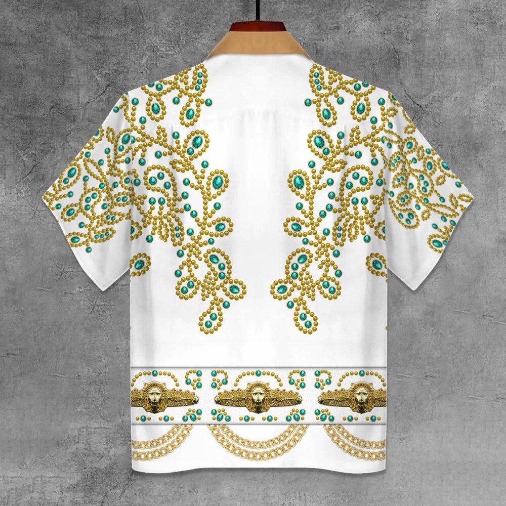 Elvis Spanish Flower – White With Green Stones Unisex Hawaii Shirt