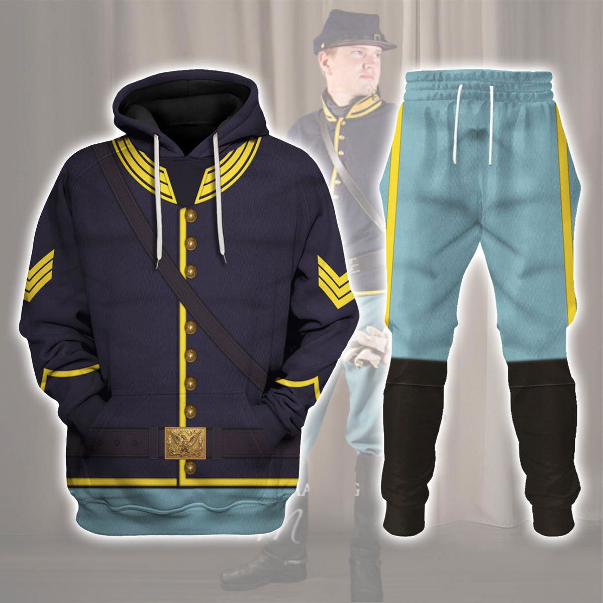 American Union Army- Cavalry Sergeant Uniform All Over Print Hoodie Sweatshirt T-Shirt Tracksuit