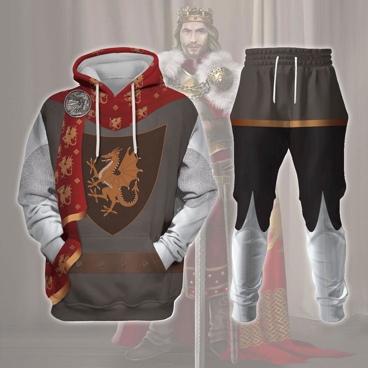 British King Arthur Arthur Pendragon Costume Hoodie Sweatshirt T-Shirt Tracksuit