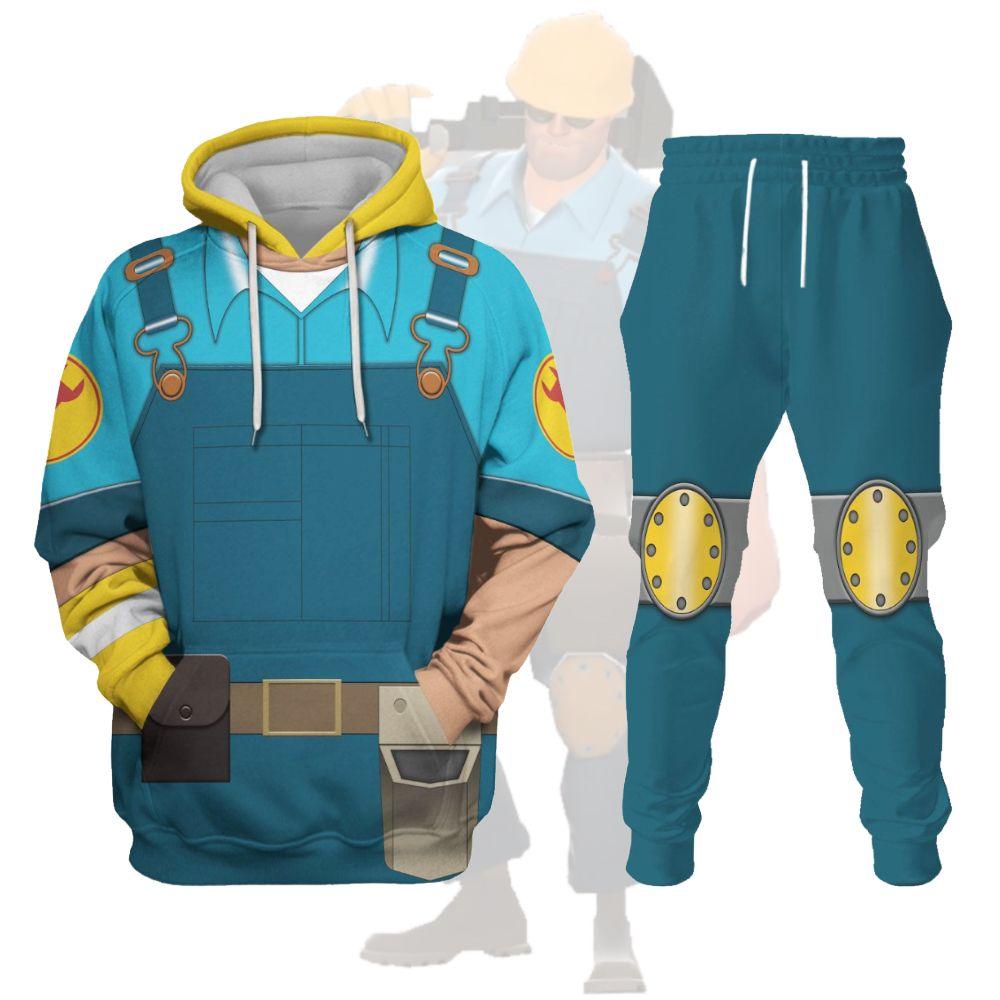 Engineer Blue Team TF2 Costume Hoodie Sweatshirt T-Shirt Tracksuit