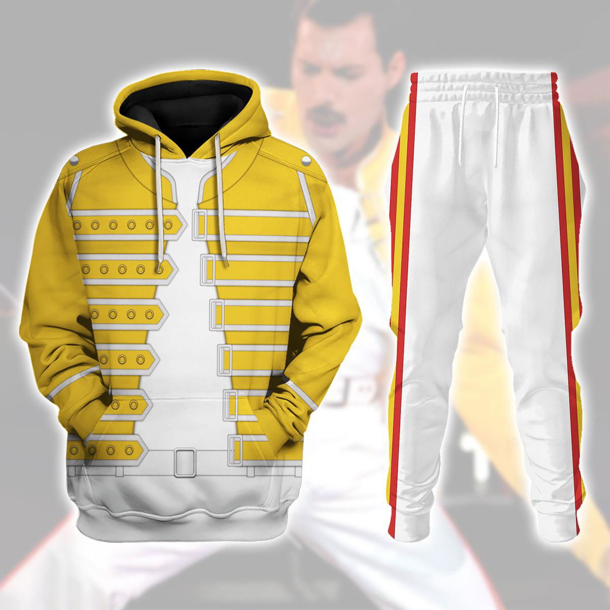 Freddie Mercury Costume Wembley Yellow Hoodie Sweatshirt T-Shirt Tracksuit