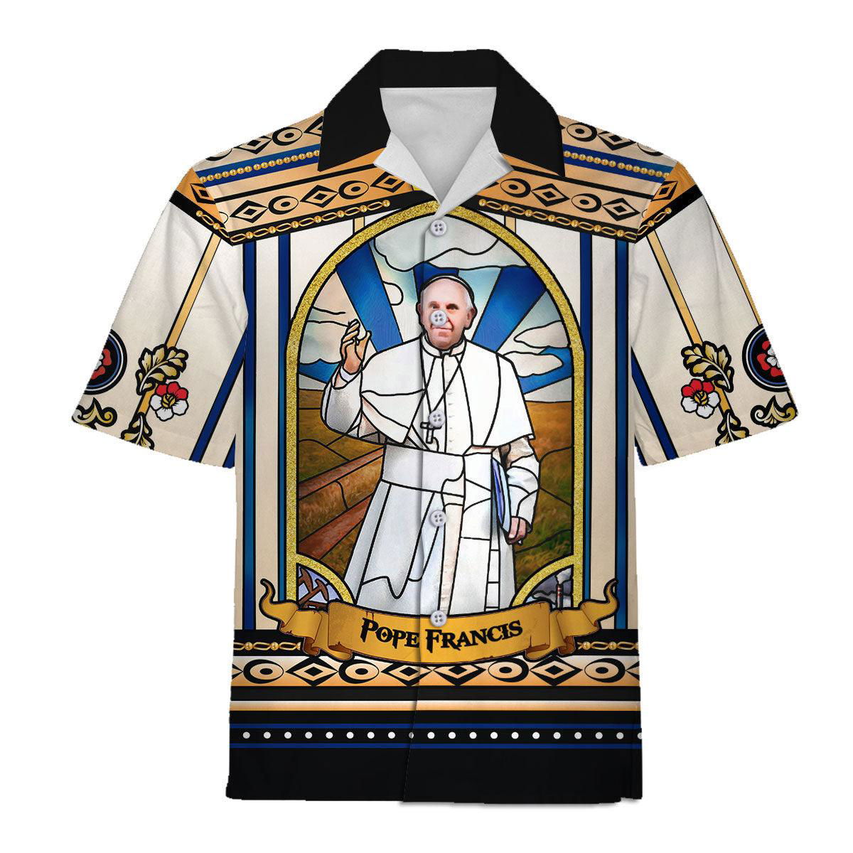 Hawaiian Shirt Pope Francis Stained Glass 3D Apparel