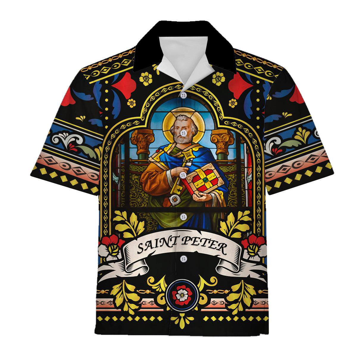 Hawaiian Shirt Pope St Peter Stained Glass 3D Apparel