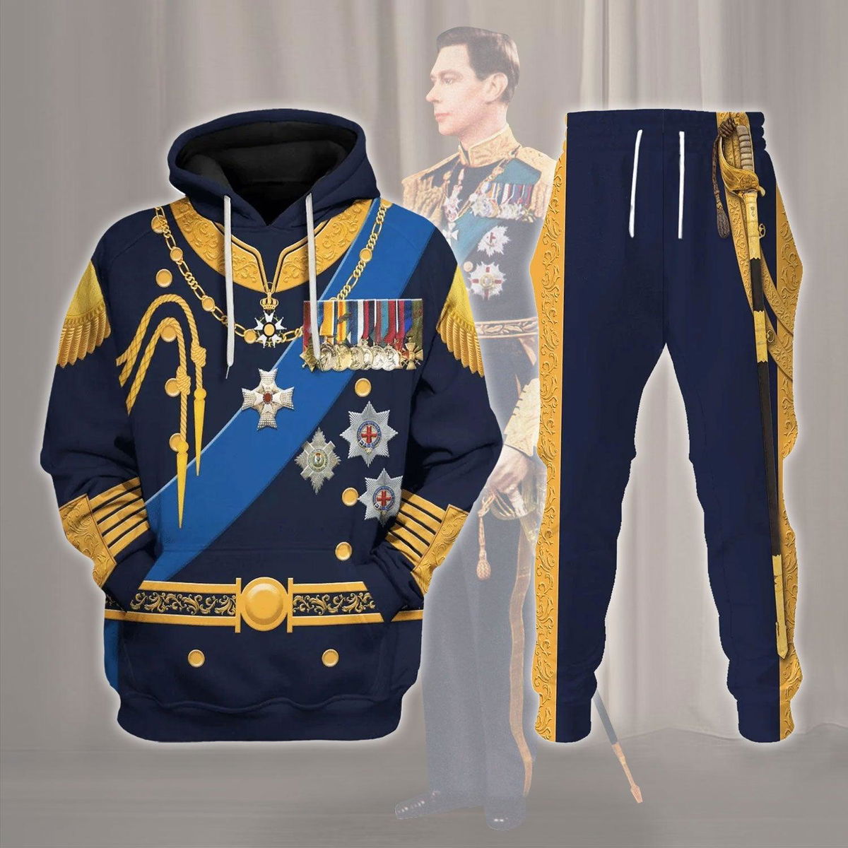 King George VI King of United Kingdom Costume Hoodie Sweatshirt T-Shirt Tracksuit