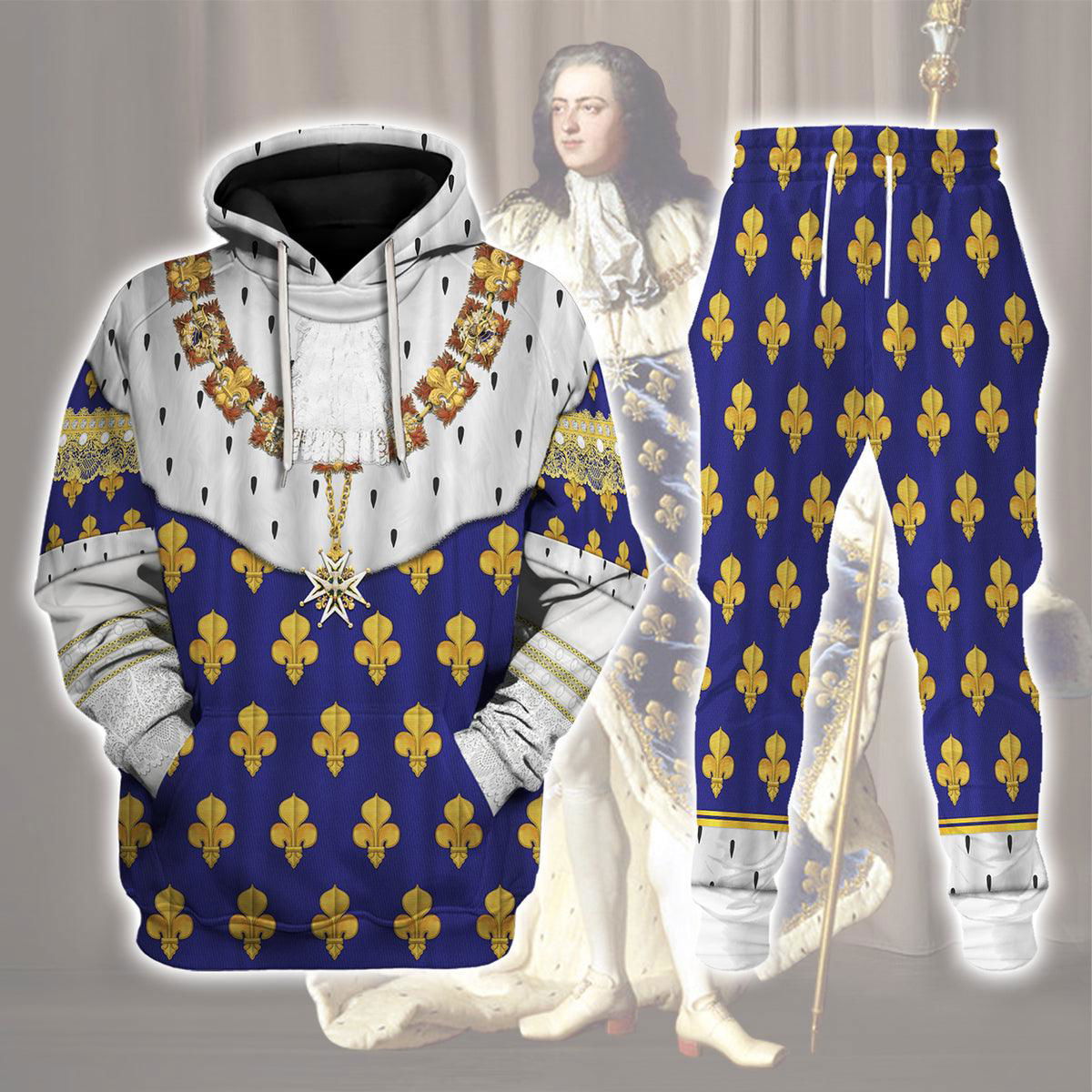 Louis XV of France in Coronation Robes Costume All Over Print Hoodie Sweatshirt T-Shirt Tracksuit