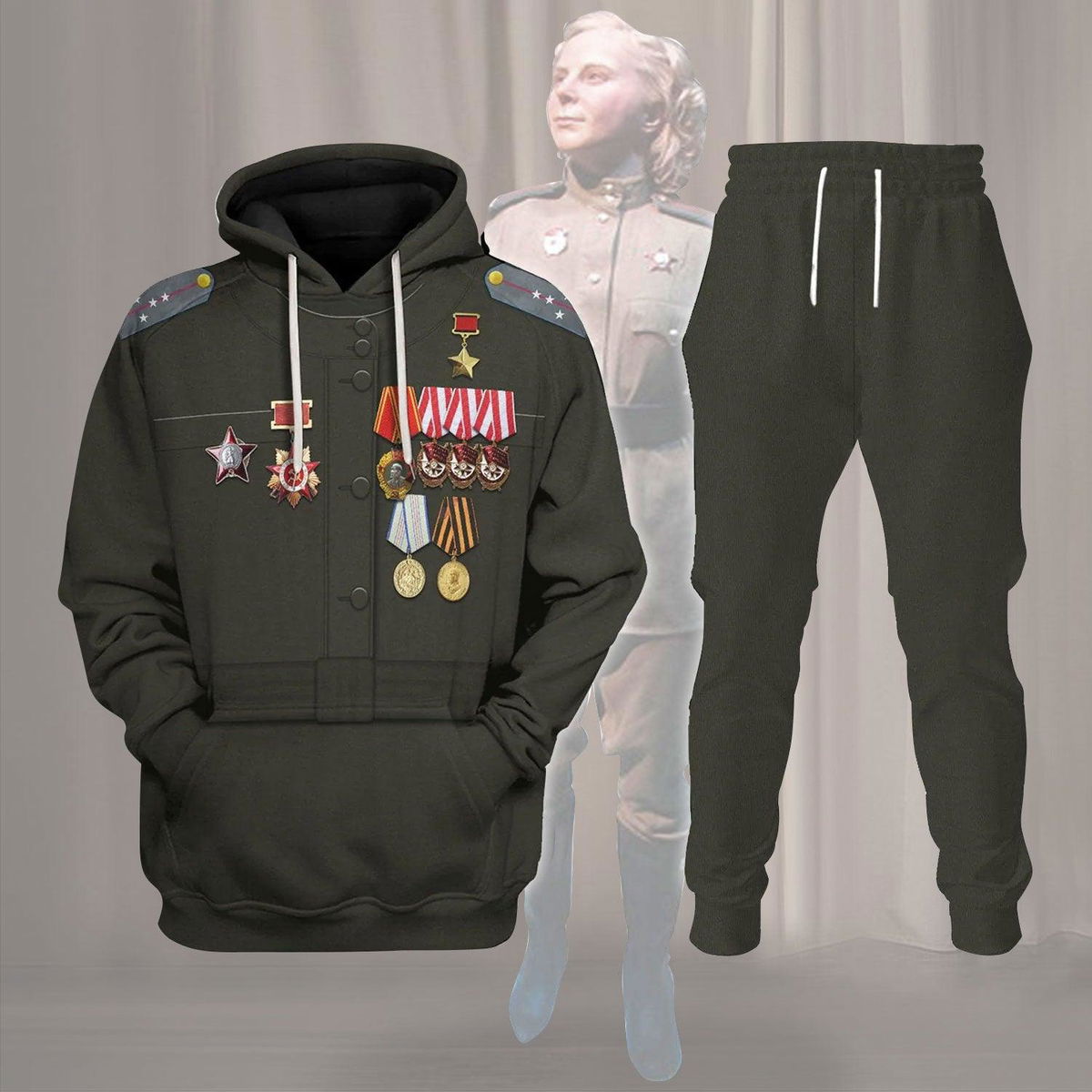 Lydia Litvyak WWII Fighter Pilot Costume Hoodie Sweatshirt T-Shirt Tracksuit