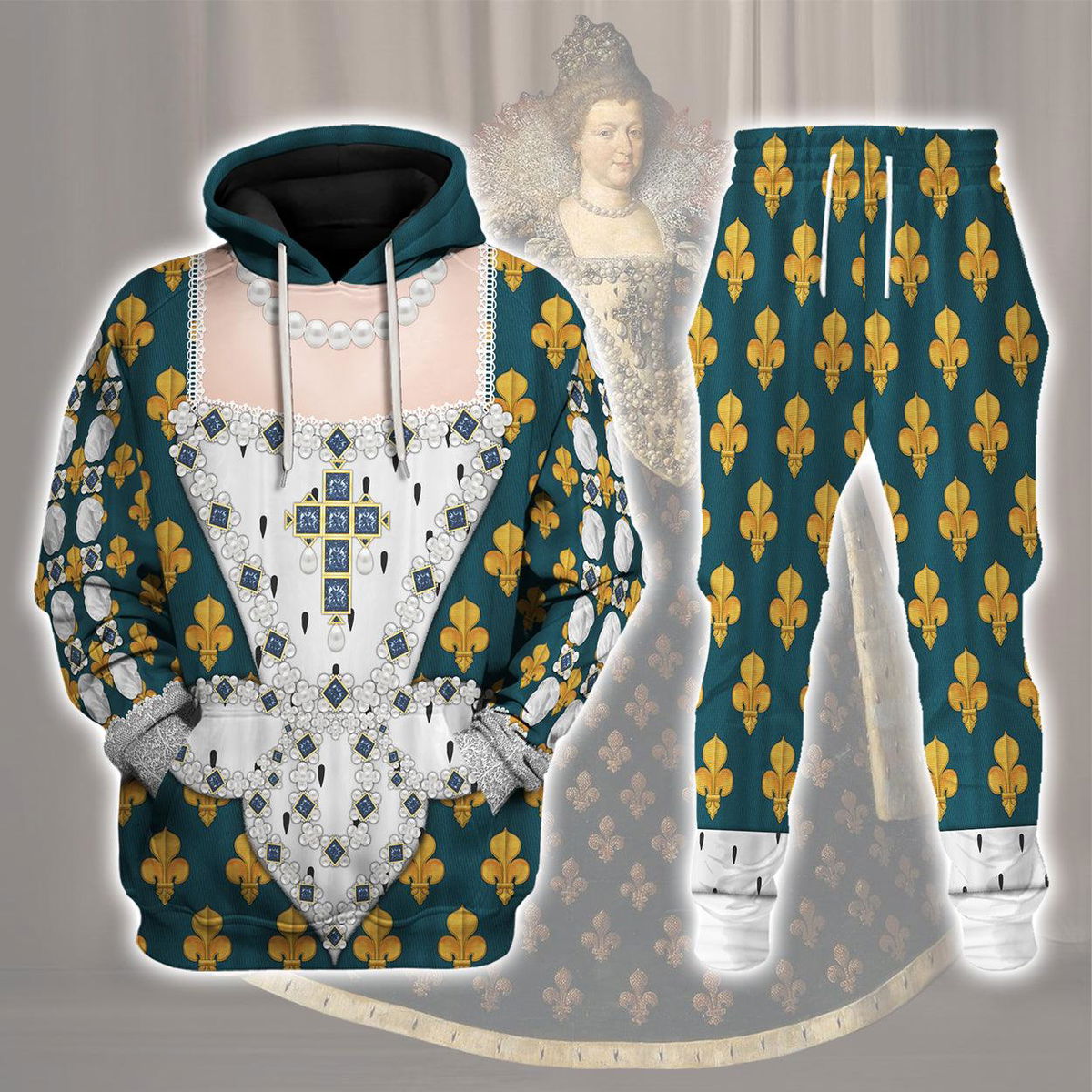 Marie de Medici Queen of France Costume All Over Print Hoodie Sweatshirt T-Shirt Tracksuit