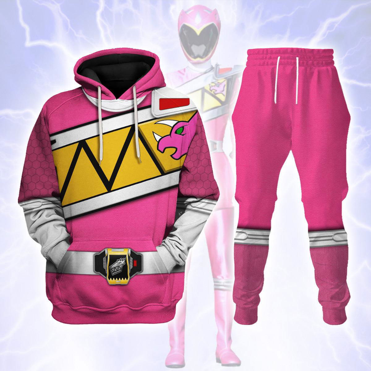 Pink Power Rangers Dino Charge Hoodies Sweatshirt T-shirt Hawaiian Tracksuit