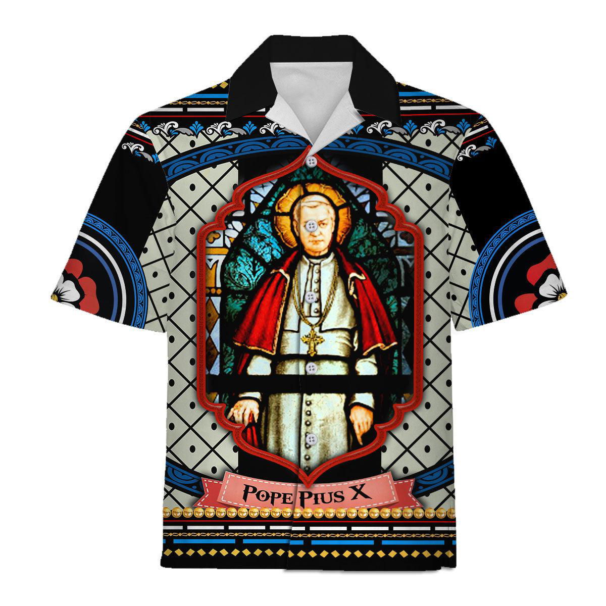 Pope Pius X Stained Glass Hawaiian Shirt