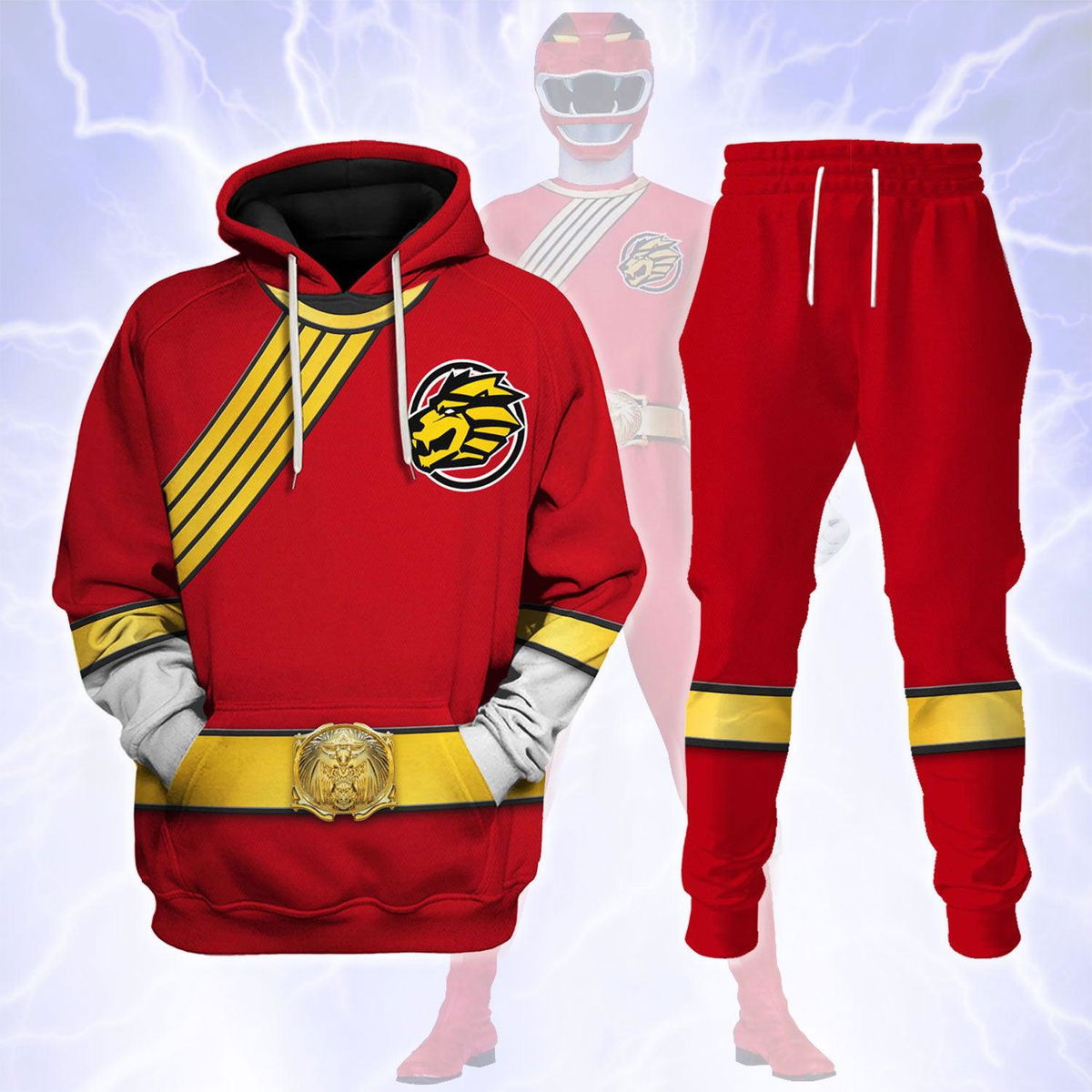 Power Rangers Wild Force Red Costume Hoodie Sweatshirt T-Shirt Tracksuit