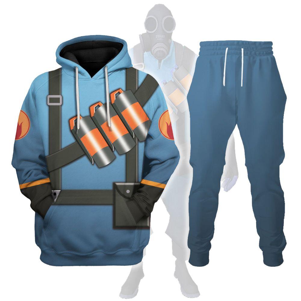 Pyro Blue Team TF2 Costume Hoodie Sweatshirt T-Shirt Tracksuit