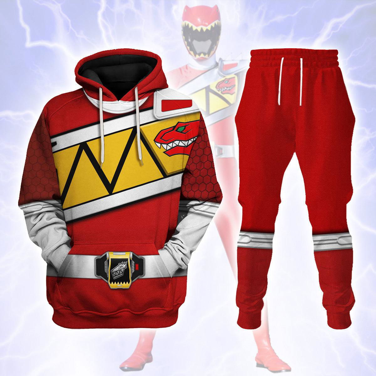 Red Power Rangers Dino Charge Hoodies Sweatshirt T-shirt Hawaiian Tracksuit