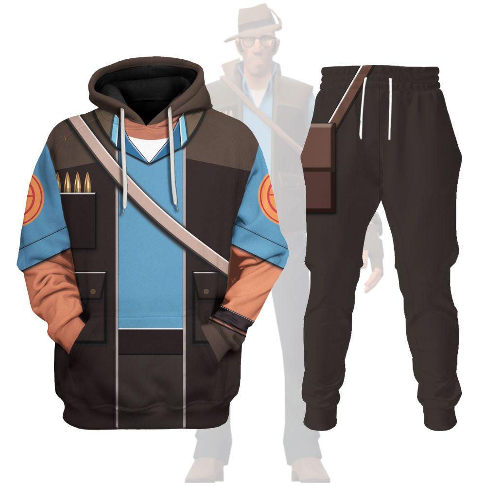 Sniper Blue Team TF2 Costume Hoodie Sweatshirt T-Shirt Tracksuit