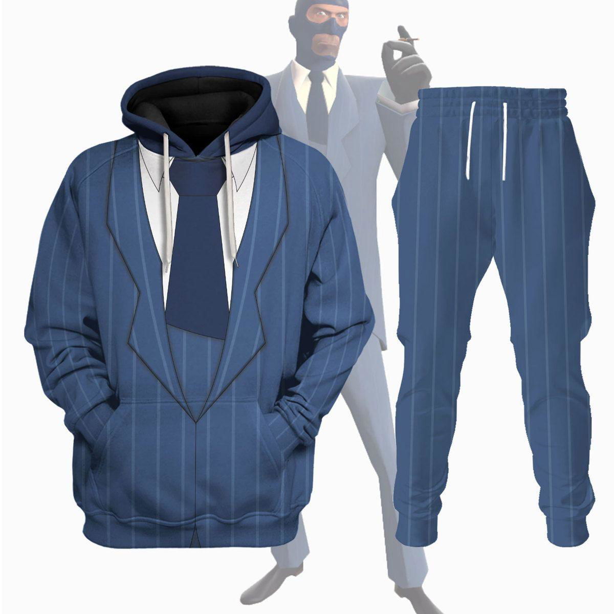 Spy Blue Team TF2 Costume Hoodie Sweatshirt T-Shirt Tracksuit